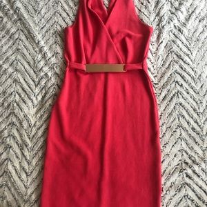 Pink cocktail dress with gold belt